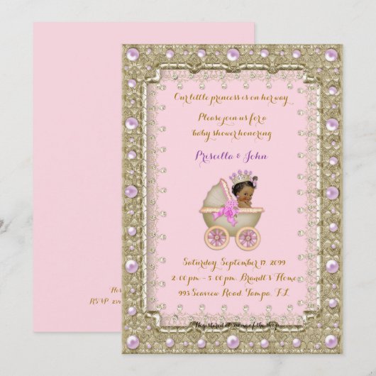 Amerikaanse prinses Baby shower roze Uitnodiging 4 (Voorkant / Achterkant)