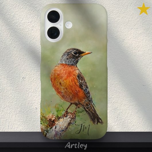 Amerikaanse Robin Bird Schilderij Custom Name Case-Mate iPhone Case