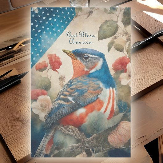 Amerikaanse Robin Patriottische Bloemen Decoupage Tissuepapier
