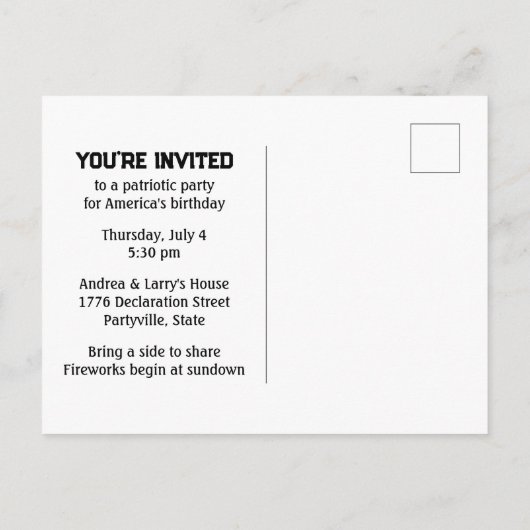 Amerikaanse Rode Steruitbarsting Patriottische Par Uitnodiging Briefkaart (Achterkant)