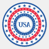 Amerikaanse rode, witte en blauwe sterren met mono ronde sticker (Voorkant)