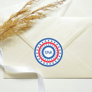 Amerikaanse rode, witte en blauwe sterren met mono ronde sticker