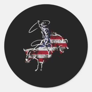 Amerikaanse rodeo stierrijden retro grunge usa ronde sticker