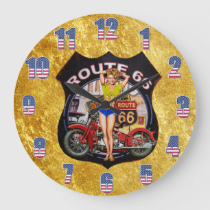 Amerikaanse route 66 motorfiets met een gouden tex grote klok