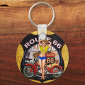 Amerikaanse route 66 motorfiets met een gouden tex sleutelhanger (Voorkant)