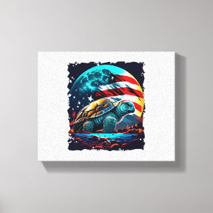 Amerikaanse schildpad onder maan met Amerikaanse v Canvas Afdruk