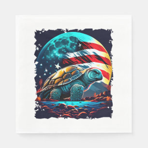 Amerikaanse schildpad onder maan met Amerikaanse v Servet