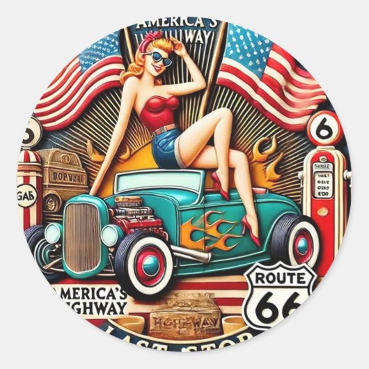 Amerikaanse Snelweg Ronde Sticker (Voorkant)