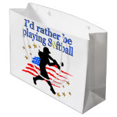 AMERIKAANSE SOFTBALSPELER HOUDT VAN SOFTBALDESIGN GROOT CADEAUZAKJE (Achterkant Gekanteld)