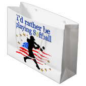 AMERIKAANSE SOFTBALSPELER HOUDT VAN SOFTBALDESIGN GROOT CADEAUZAKJE (Voorkant Gekanteld)