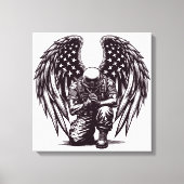 Amerikaanse soldaat engel bidt Amerikaanse vlag ku Canvas Afdruk (Voorkant)