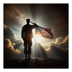 Amerikaanse soldaat groet de vlag perfect poster