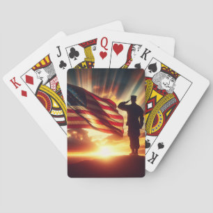 Amerikaanse soldaat groet de vlag pokerkaarten