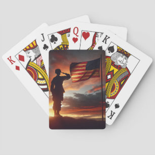 Amerikaanse soldaat groet de vlag pokerkaarten