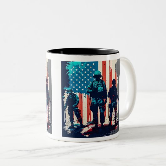 Amerikaanse Soldaten tweetone Mok, 11 oz Tweekleurige Koffiemok (Voorkant rechts)