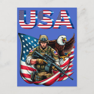 Amerikaanse Soldier Eagle USA Vlag Patriottische K Briefkaart