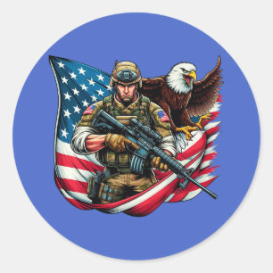Amerikaanse Soldier Eagle USA Vlag Patriottische K Ronde Sticker