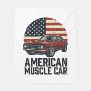 Amerikaanse Spierauto Vintage Vlag Shirt Ontwerp_1 Fleece Deken