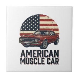 Amerikaanse Spierauto Vintage Vlag Shirt Ontwerp_1 Tegeltje