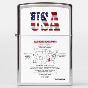 Amerikaanse staat Mississippi op een kaart en deta
