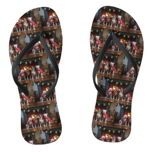 Amerikaanse Staffordshire bij de Haard Kerstmis Teenslippers