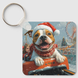 Amerikaanse Staffordshire Dog Kerstmis Sleutelhanger