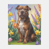 Amerikaanse Staffordshire Dog Spring Bloemen Schil Fleece Deken (Voorkant)