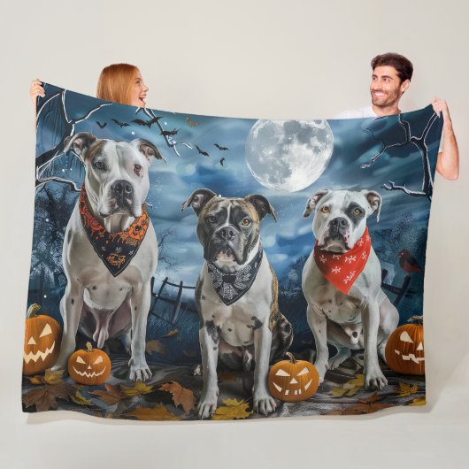 Amerikaanse Staffordshire Halloween Spooky Fleece Deken (In situ)