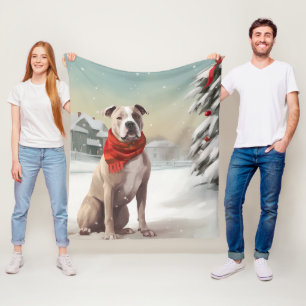 Amerikaanse Staffordshire-hond in sneeuw Kerstmis Fleece Deken