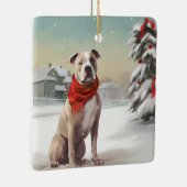 Amerikaanse Staffordshire Hond in Sneeuw Kerstmis Keramisch Ornament (Rechts)