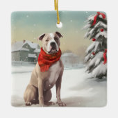 Amerikaanse Staffordshire Hond in Sneeuw Kerstmis Keramisch Ornament (Voorkant)