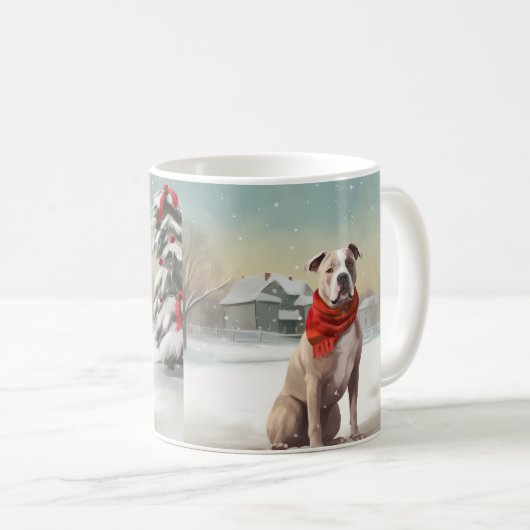 Amerikaanse Staffordshire Hond in Sneeuw Kerstmis Koffiemok (Voorkant rechts)