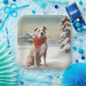 Amerikaanse Staffordshire Hond in Sneeuw Kerstmis Papieren Bordje (Feest)