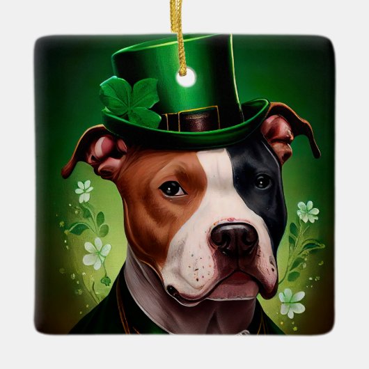 Amerikaanse Staffordshire-hond in St. Patrick's Da Keramisch Ornament (Voorkant)
