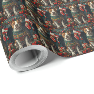 Amerikaanse Staffordshire-hond met kerstcadeaus Cadeaupapier