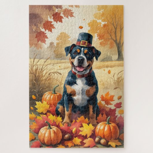 Amerikaanse Staffordshire in herfstbladeren Legpuzzel (Verticaal)