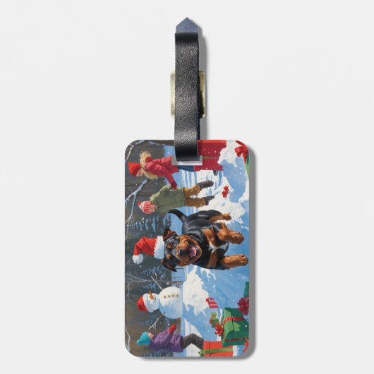 Amerikaanse Staffordshire Kerstfeest Sneeuw Bagagelabel (Achterkant verticaal)