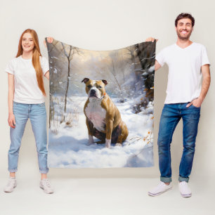 Amerikaanse Staffordshire Laat het Sneeuwen Kerstm Fleece Deken