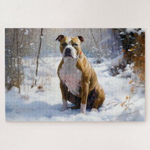 Amerikaanse Staffordshire Laat het Sneeuwen Kerstm Legpuzzel