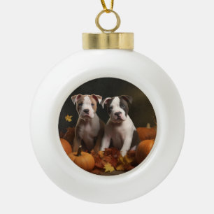 Amerikaanse Staffordshire Puppy Autumn Delight Keramische Bal Ornament