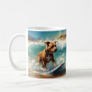 Amerikaanse Staffordshire Strand Surfen Schilderen Koffiemok
