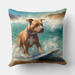 Amerikaanse Staffordshire-strand surfen schilderen Kussen