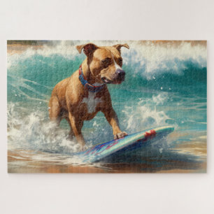 Amerikaanse Staffordshire Strand Surfen Schilderen Legpuzzel
