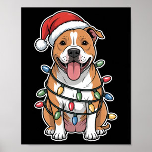 Amerikaanse Staffordshire Terriër verpakt in Kerst Poster