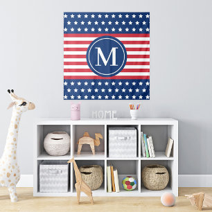 Amerikaanse sterren en strepen monogram vierkant wandkleed