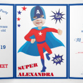 Amerikaanse superheld Tremendous Birthday Drieluik Uitnodiging (Binnenkant midden)