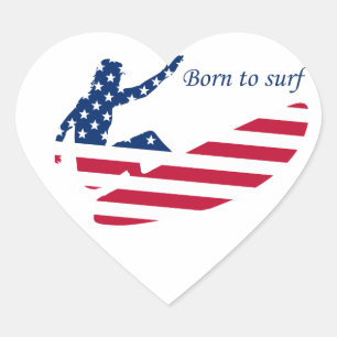 Amerikaanse surfende Amerikaanse surfer Hart Sticker
