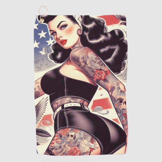 Amerikaanse Tattoo Pin-up Golfhanddoek (Voorkant)