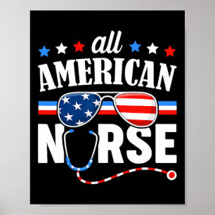 Amerikaanse verpleegster op 4 juli patriottische a poster