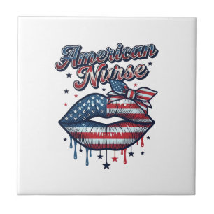 Amerikaanse verpleegster patriottische lippen vect tegeltje